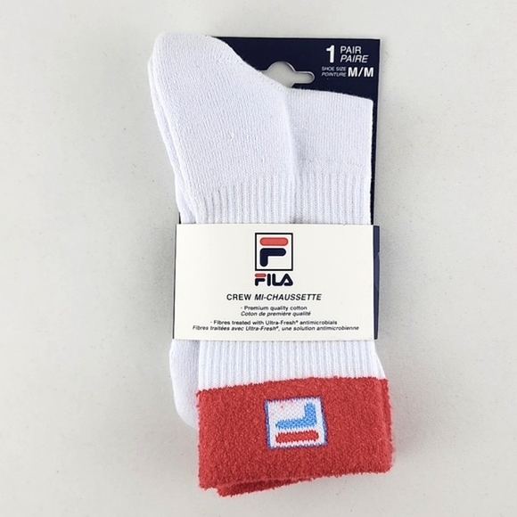 ⭐️3/ $30⭐️ FILA Unisex Crew Sock One Pair White Red Blue Size M - Picture 4 of 6